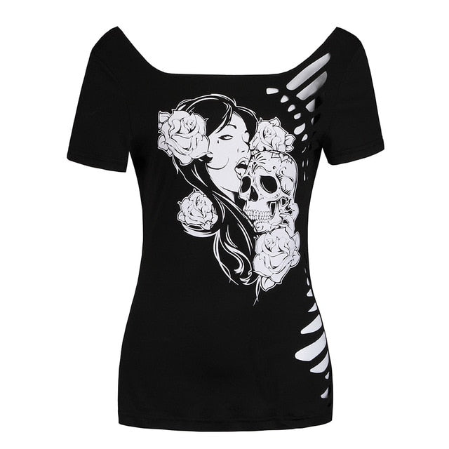 Floral Skull Gothic T-paita